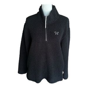 PINK Victoria's Secret Black Sherpa Teddy Jacket‎ 1/4 Zip  Size Medium